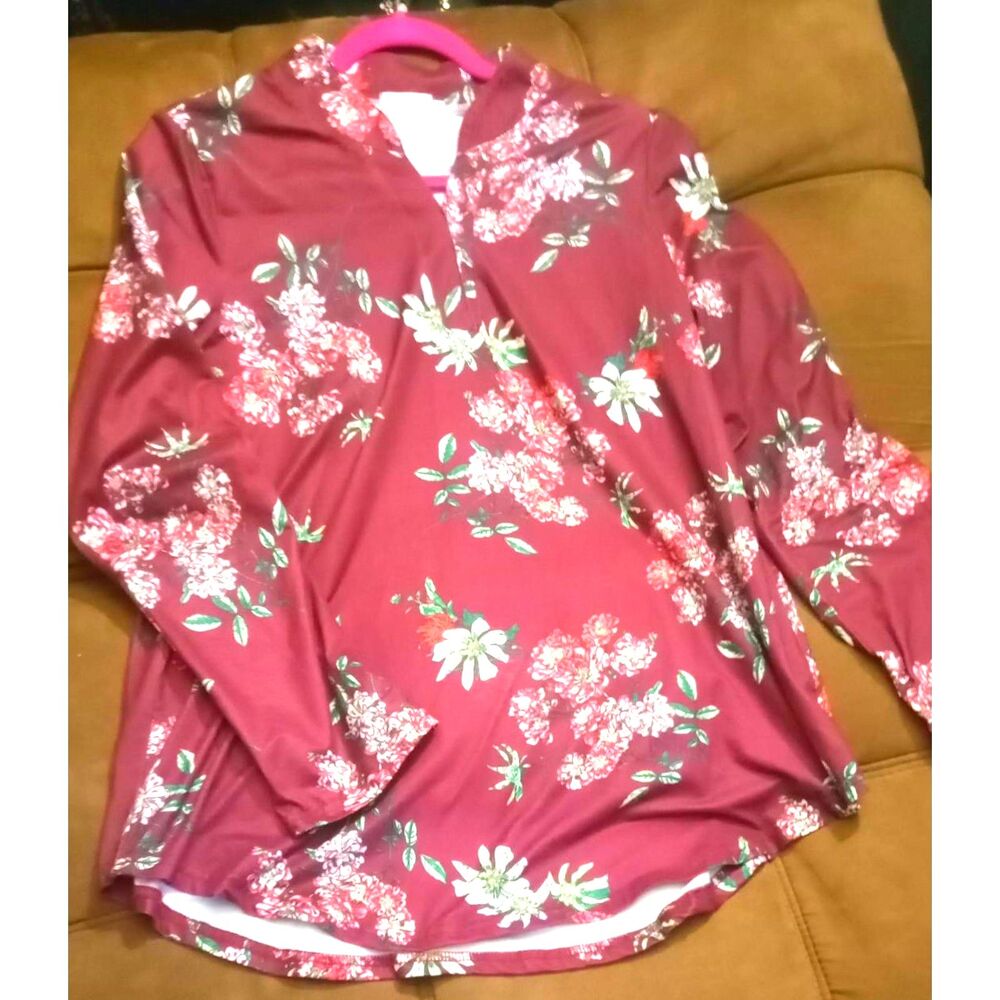Halife Women's Stretch Pullover Floral Long Sleeve Blouse sz L .....B7